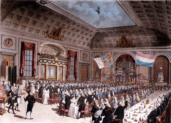 Den patriotiske middagen holdt på City of London Tavern, av Thomas Rowlandson