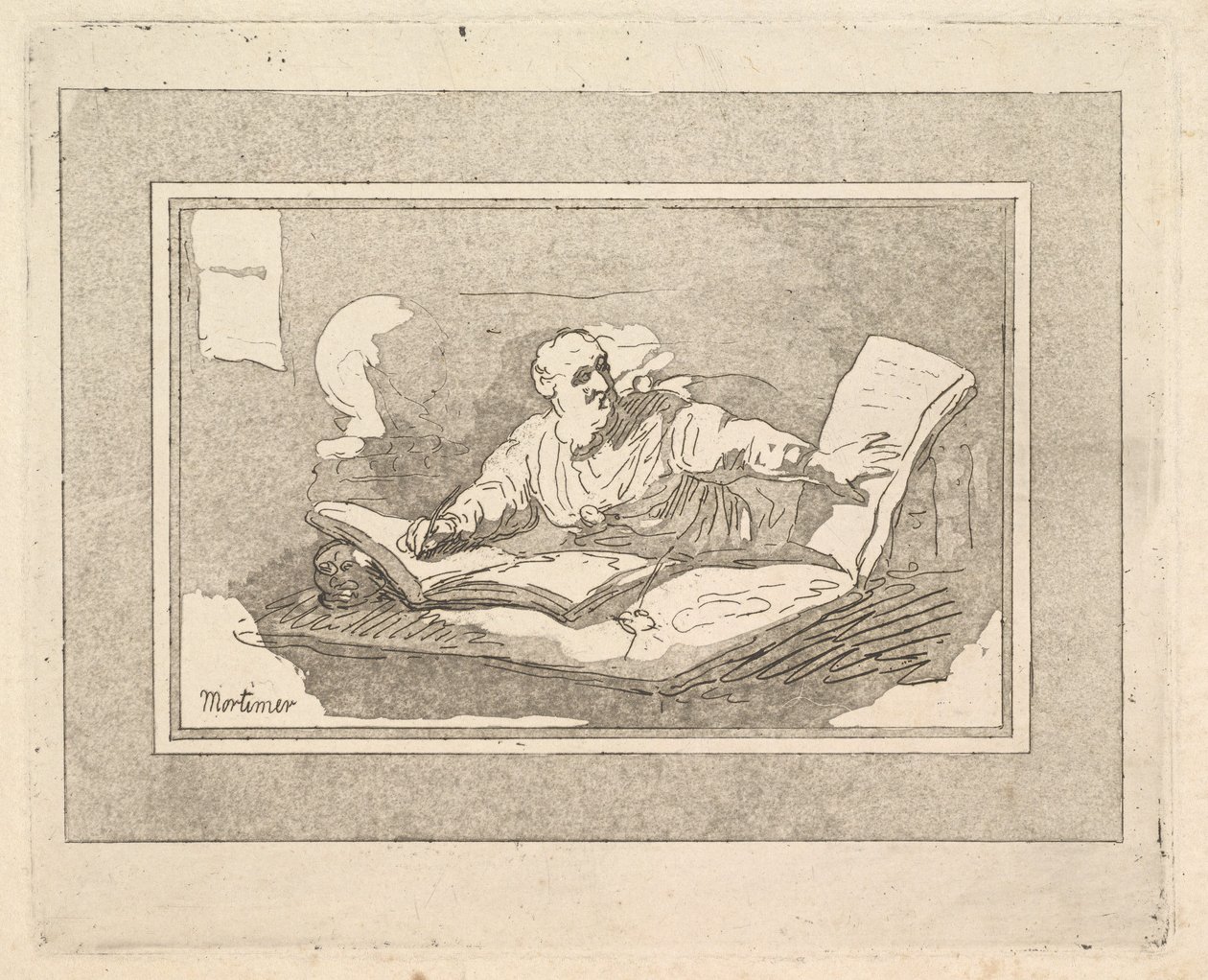The Philosopher Bearded Old Man Copying Book, 1783-87. av Thomas Rowlandson