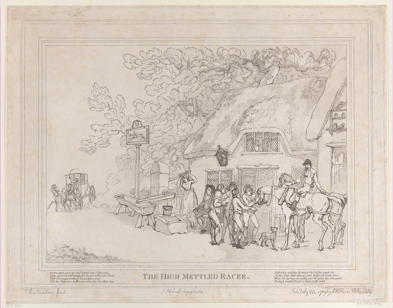 Posthesten fra The Life of a Racehorse, eller The High-Mettled Racer, 20. juli..., 20. juli 1789 av Thomas Rowlandson