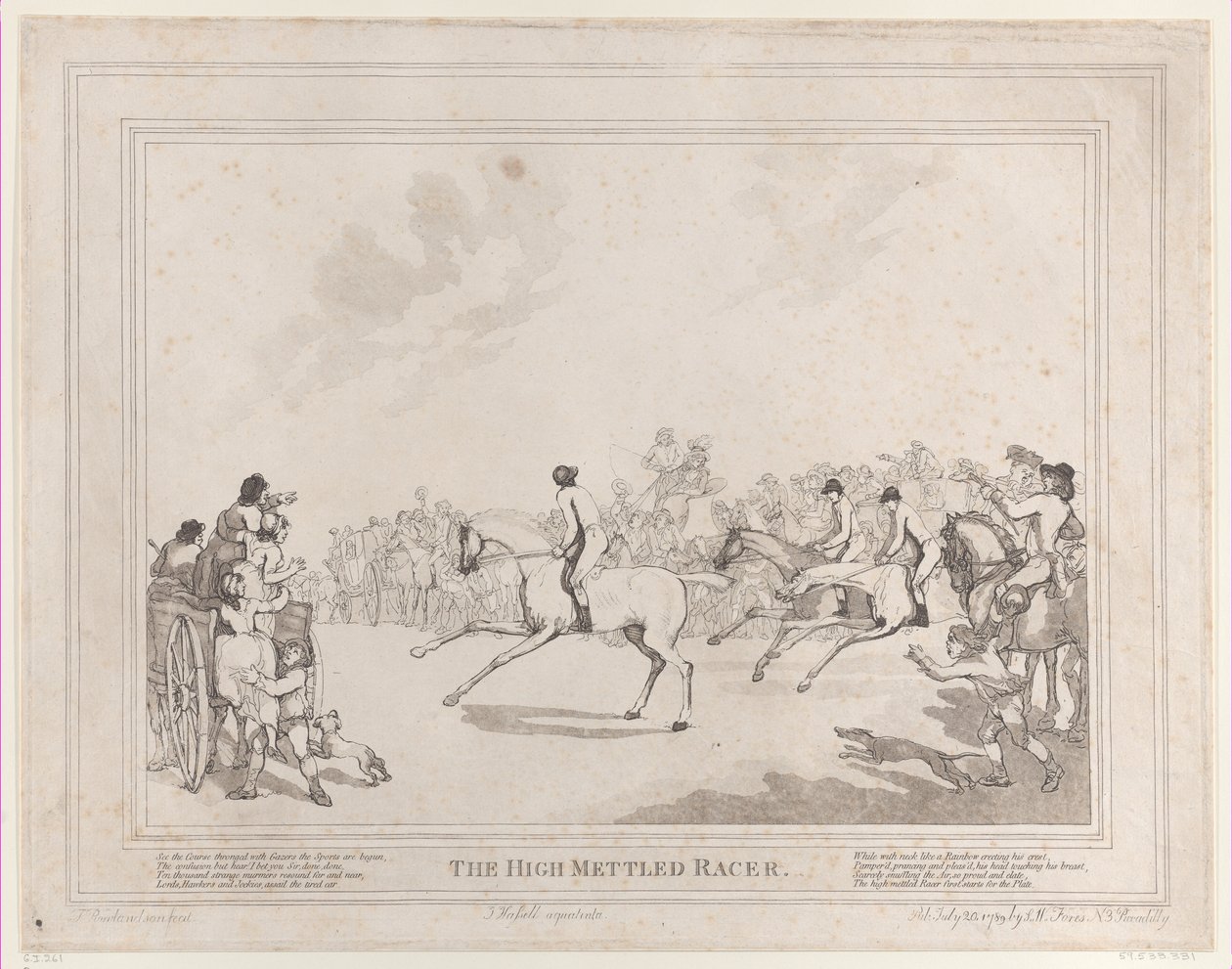Løpshesten fra The Life of a Racehorse, eller The High-Mettled Racer, 20. juli..., 20. juli 1789 av Thomas Rowlandson