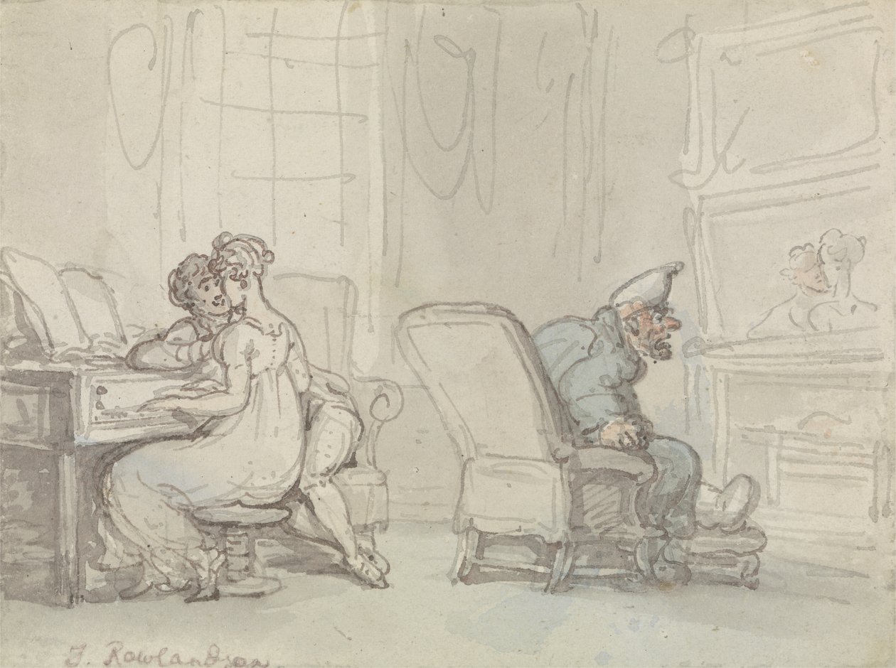 The Reflection (penn og blekk med w/c på papir) av Thomas Rowlandson