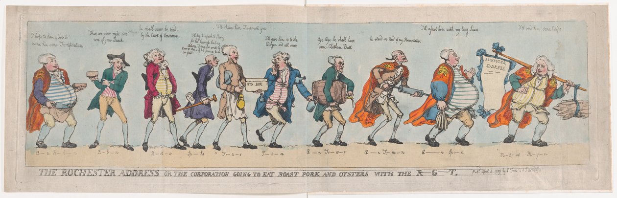 Rochester-adressen eller The Corporation Going To Eat Roast Pork and Oysters with..., 4. april 1789. av Thomas Rowlandson