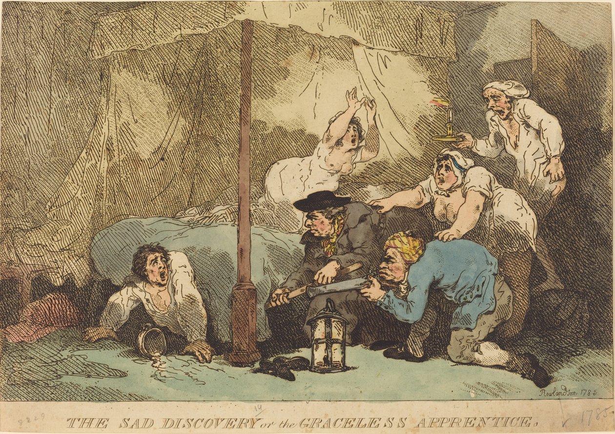 Den triste oppdagelsen, eller den nådeløse lærlingen av Thomas Rowlandson