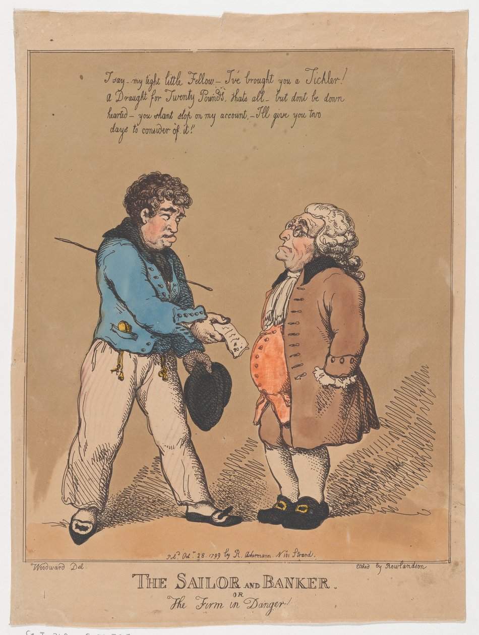 Sjømannen og bankmannen, eller firmaet i fare, 28. oktober 1799., 28. oktober 1799. av Thomas Rowlandson