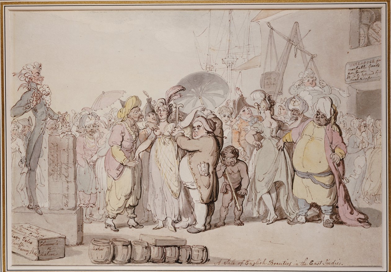 Salget av engelske skjønnheter i Øst-India, ca. 1810 av Thomas Rowlandson