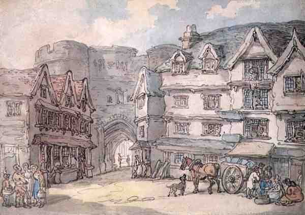 The South Gate, Exeter (penn, akvarell og blyant på papir) av Thomas Rowlandson