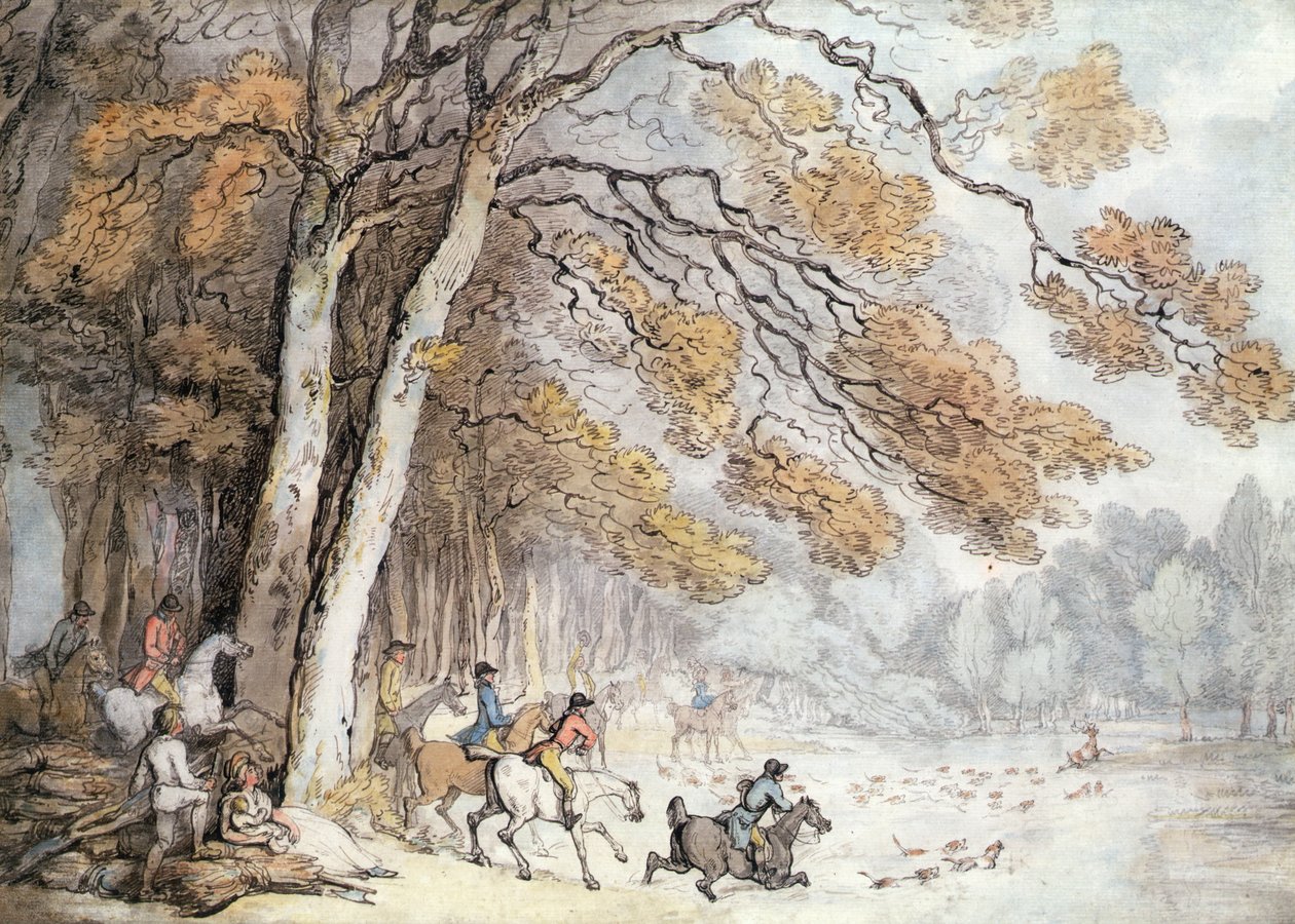 The Stag Hunt (penn og akvarell på papir) av Thomas Rowlandson