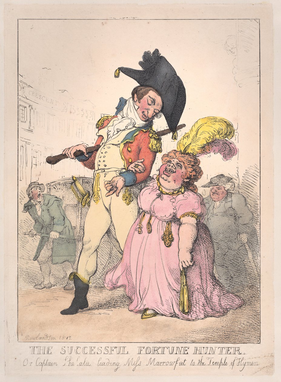 The Successful Fortune Hunter, eller Captain Shelalee Leading Miss Marrowfat..., [1802], gjenutgitt 1812. av Thomas Rowlandson