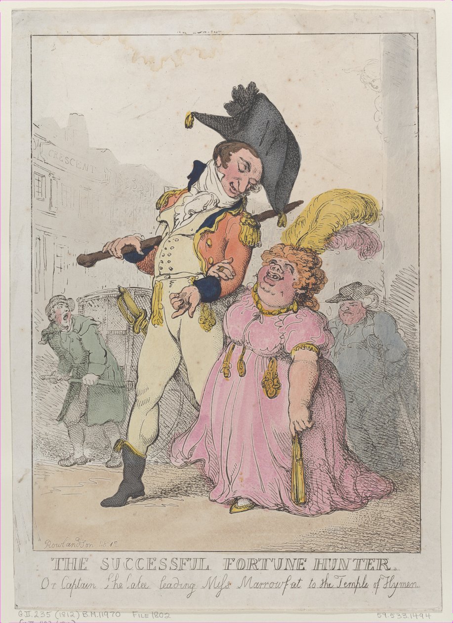 The Successful Fortune Hunter, eller Captain Shelalee Leading Miss Marrowfat..., [1802], gjenutgitt 1812. av Thomas Rowlandson