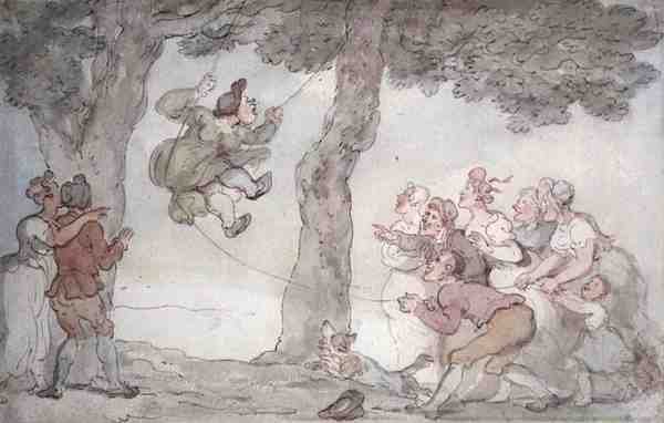 The Swing (blekk, akvarell og blyant på papir) av Thomas Rowlandson