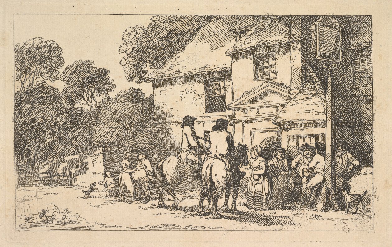 «The Three Horseshoes», et vertshus ved veien av Thomas Rowlandson