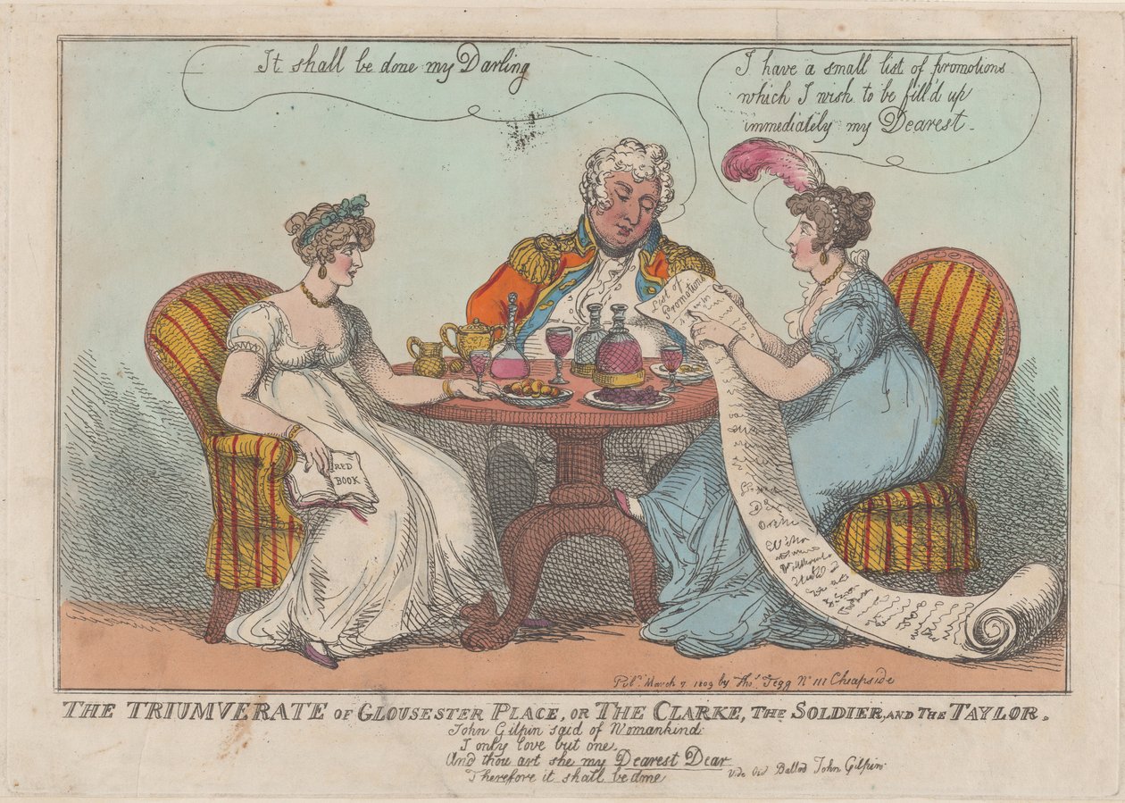 The Triumvirate of Gloucester Place, eller The Clarke, The Soldier, and The Taylor, 1809., 1809. av Thomas Rowlandson