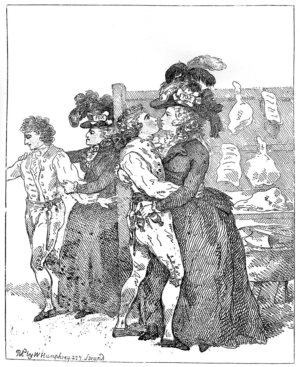 De to patriotiske hertuginnene på lerretet deres ba om en tidlig meningsmåling, 1784. av Thomas Rowlandson