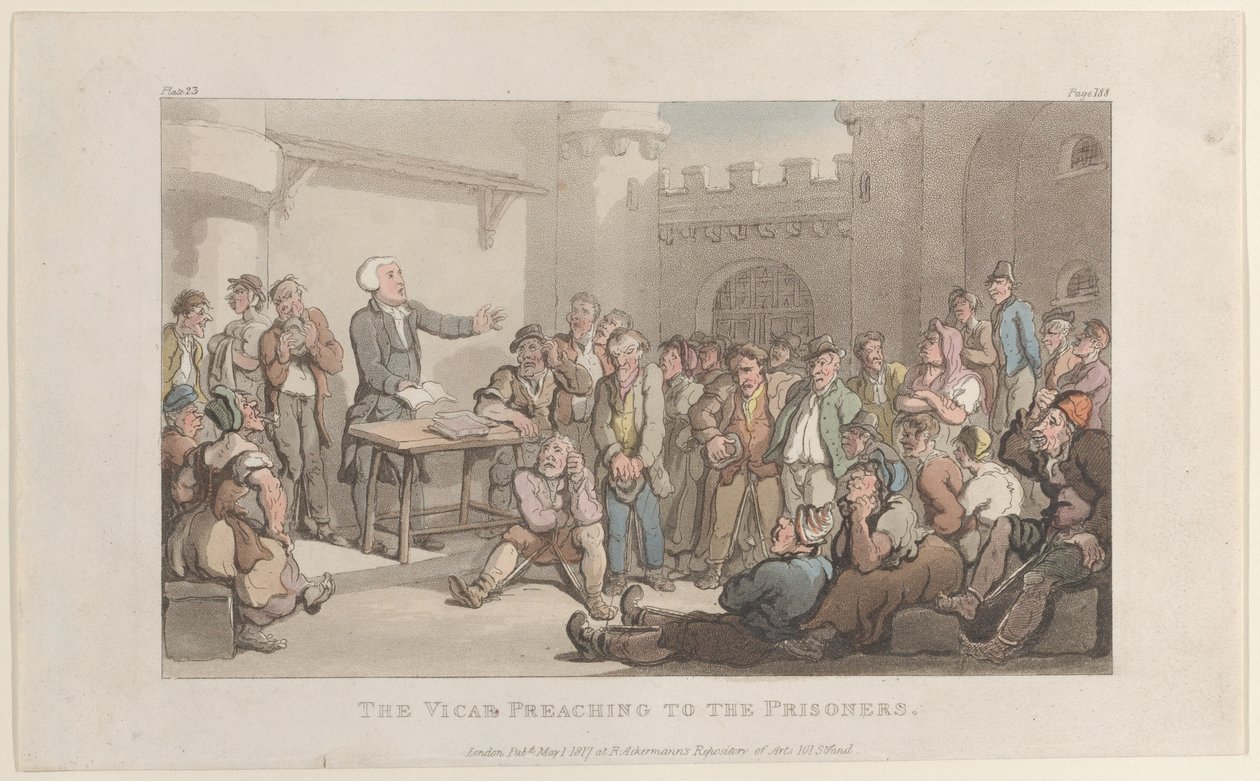 The Vicar Preaching to the Prisoners, fra The Vicar of Wakefield, 1. mai 1817., 1. mai 1817. av Thomas Rowlandson