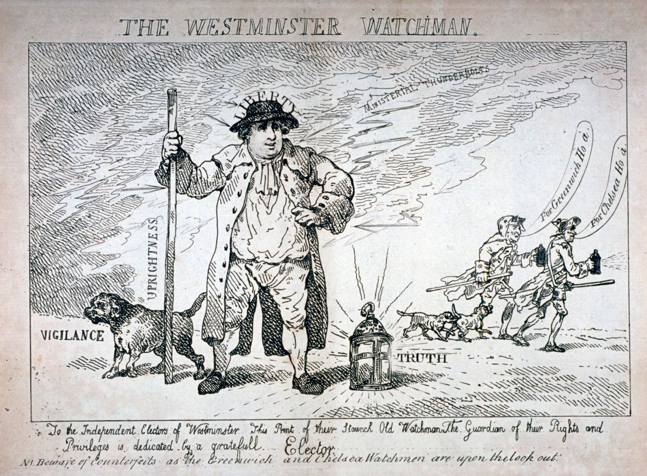 'The Westminster Watchman', 1784 av Thomas Rowlandson