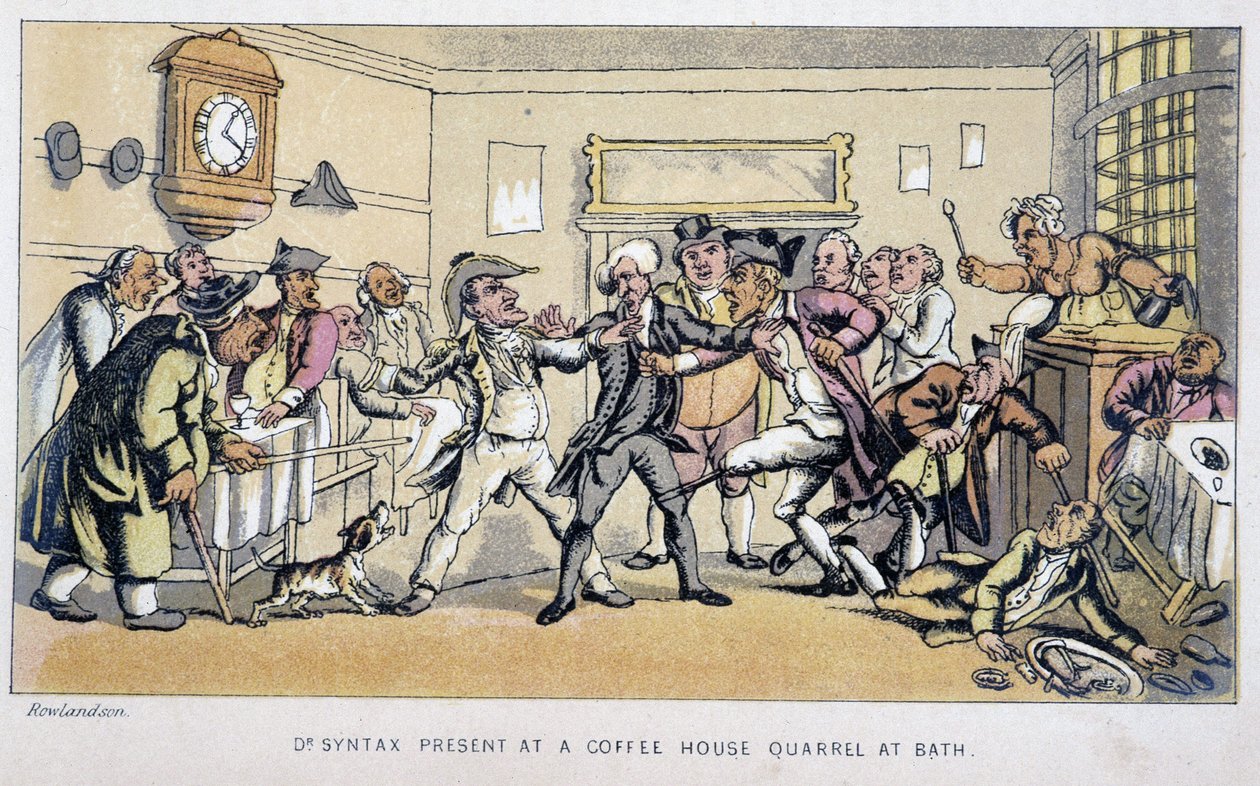 Legen i en bistro hvor det bryter ut kamp - i "" Doctor Syntax sine tre turer: på jakt etter den pittoreske trøsten og en kone"" av William Combe, syk. Rowlandson av Thomas Rowlandson