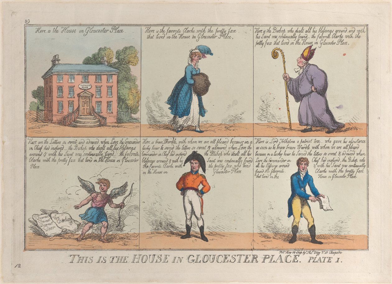 Dette er huset i Gloucester Place, plate 1, 26. mai 1809., 26. mai 1809. av Thomas Rowlandson
