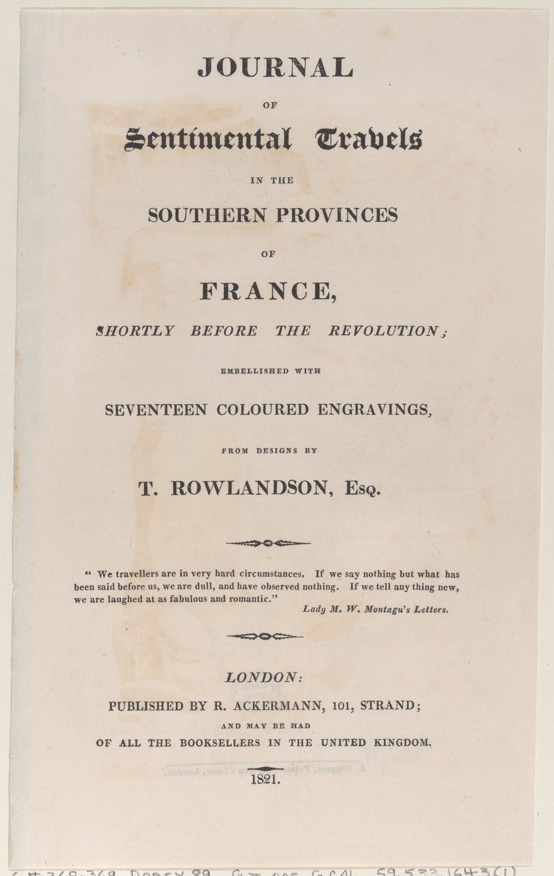 Tittelside, fra Journal of Sentimental Travels in the Southern Provinces of France, Shor..., 1821. av Thomas Rowlandson