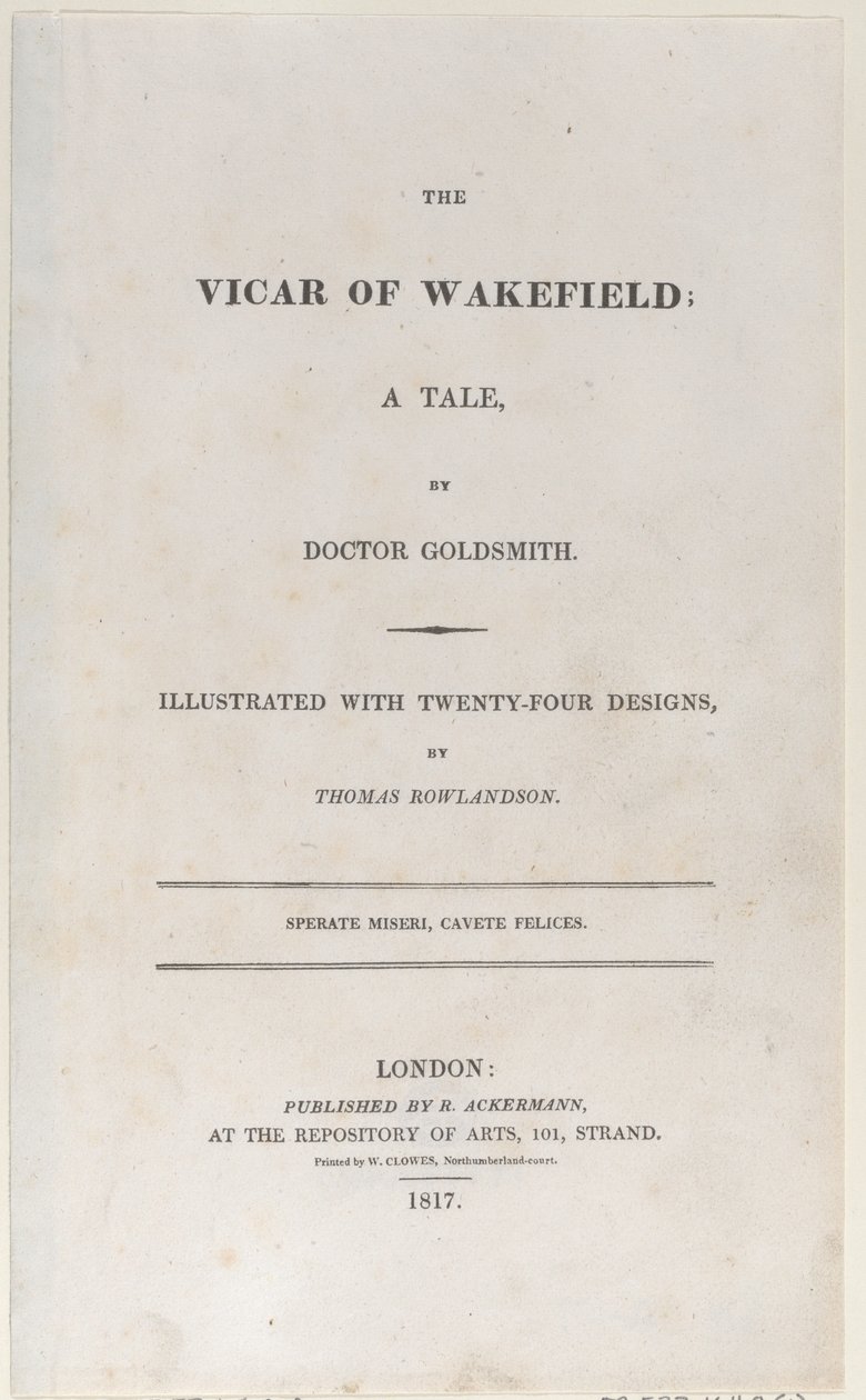 Tittelside, fra The Vicar of Wakefield, 1817., 1817. av Thomas Rowlandson