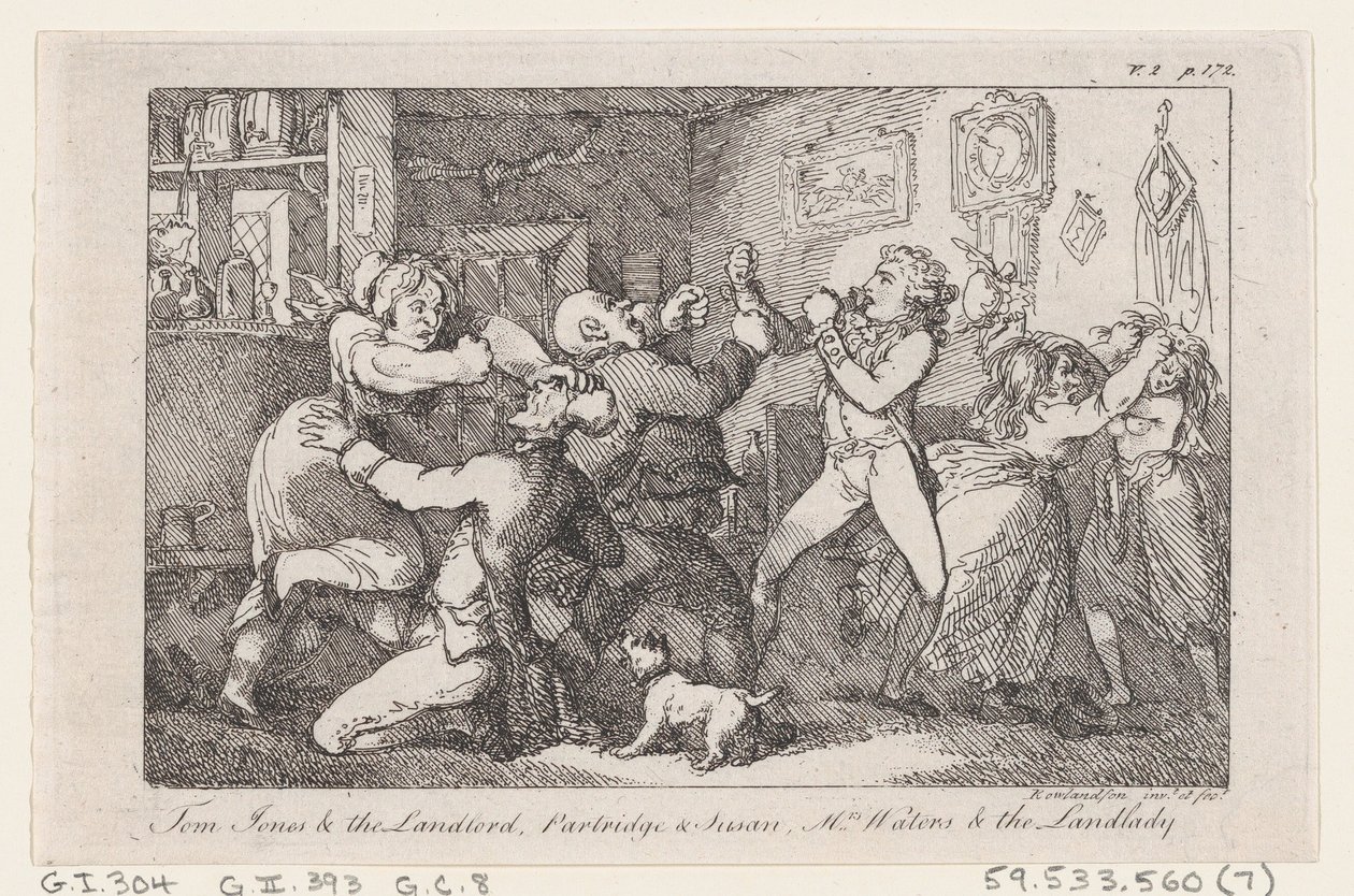 Tom Jones & the Landlord, Partridge & Susan, Mrs Waters & the Landlady, fra The History ..., 1792. av Thomas Rowlandson