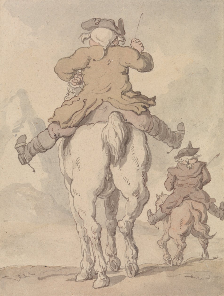 To menn til hest, sett bakfra av Thomas Rowlandson