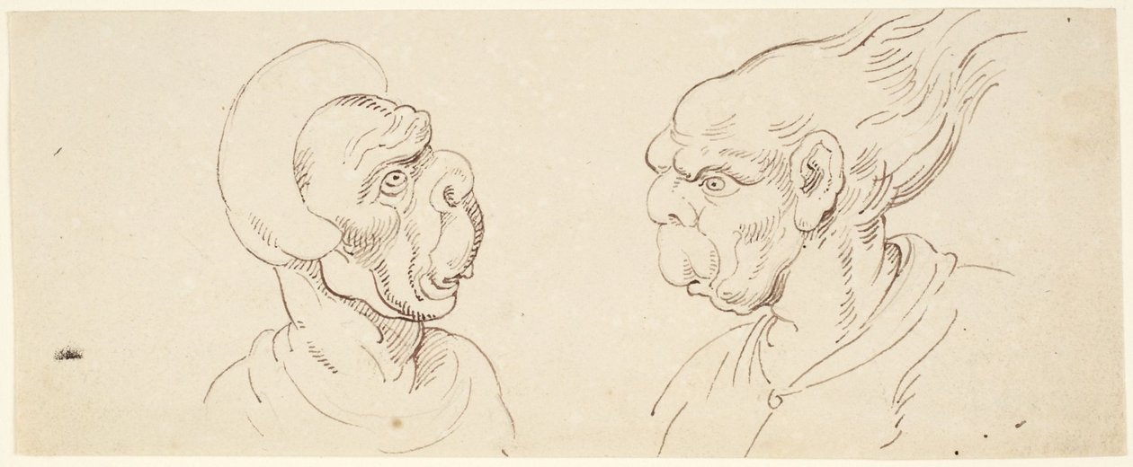 To karikaturer: mannlige hoder av Thomas Rowlandson
