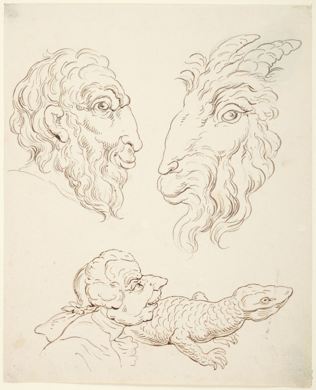 To karikaturer: mann og geit, mann og øgle av Thomas Rowlandson
