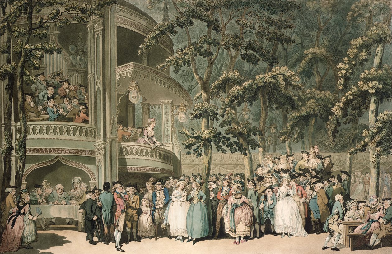 Vauxhall, gravert av Robert Pollard (1755-1838) og aquatinted av Francis Jukes (1747-1812), pub. av John Raphael Smith, 1785 (farget akvatint) av Thomas Rowlandson