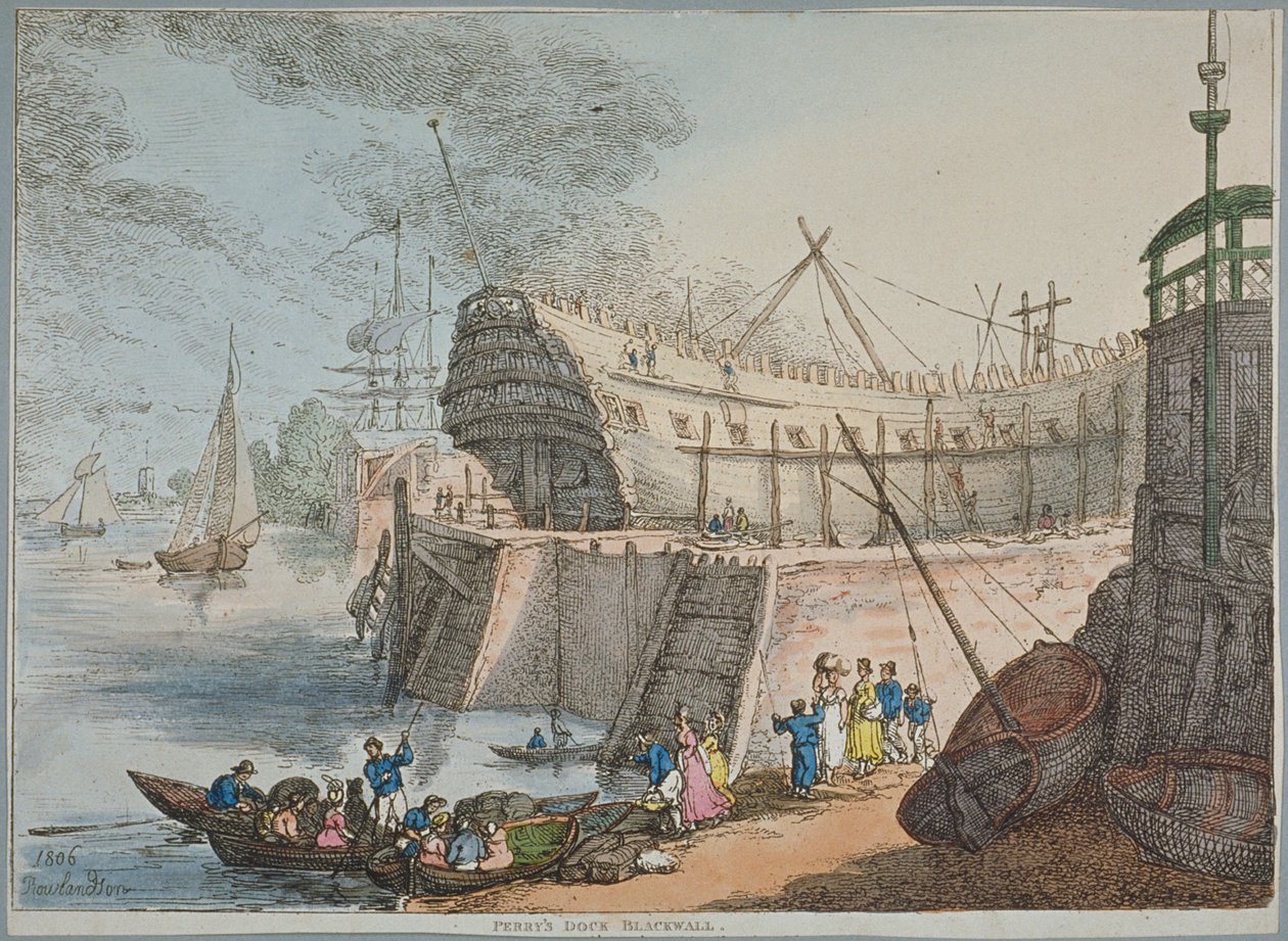 Utsikt over Brunswick Dock av Thomas Rowlandson