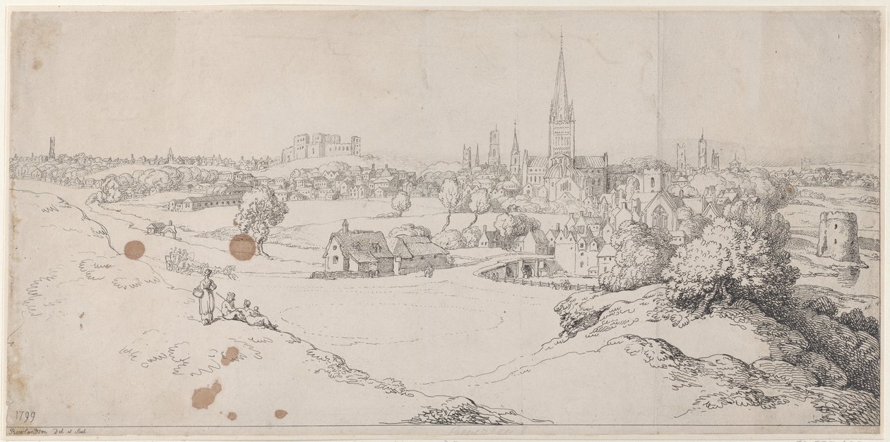 Utsikt over Norwich fra St. James Hill, 1799., 1799. av Thomas Rowlandson