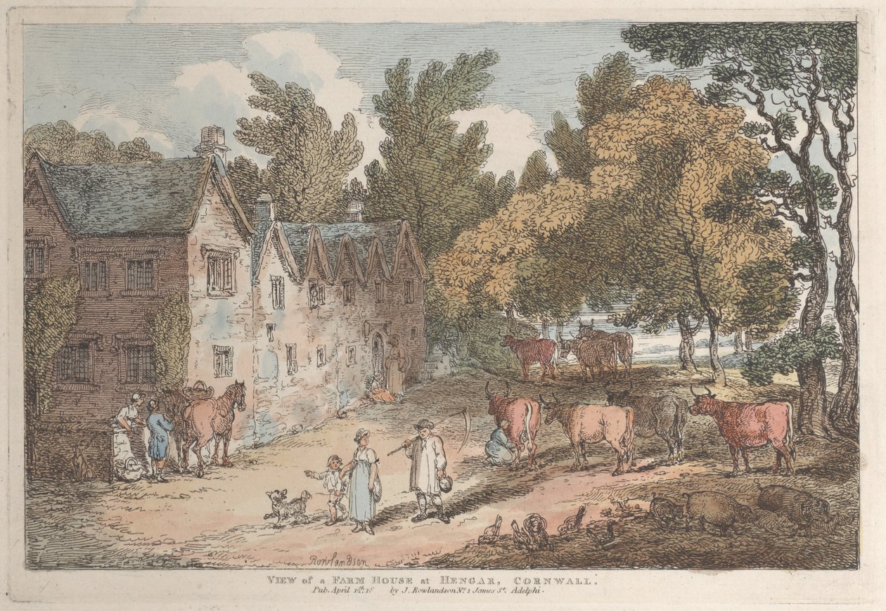 Utsikt over en gård i Hengar, Cornwall av Thomas Rowlandson