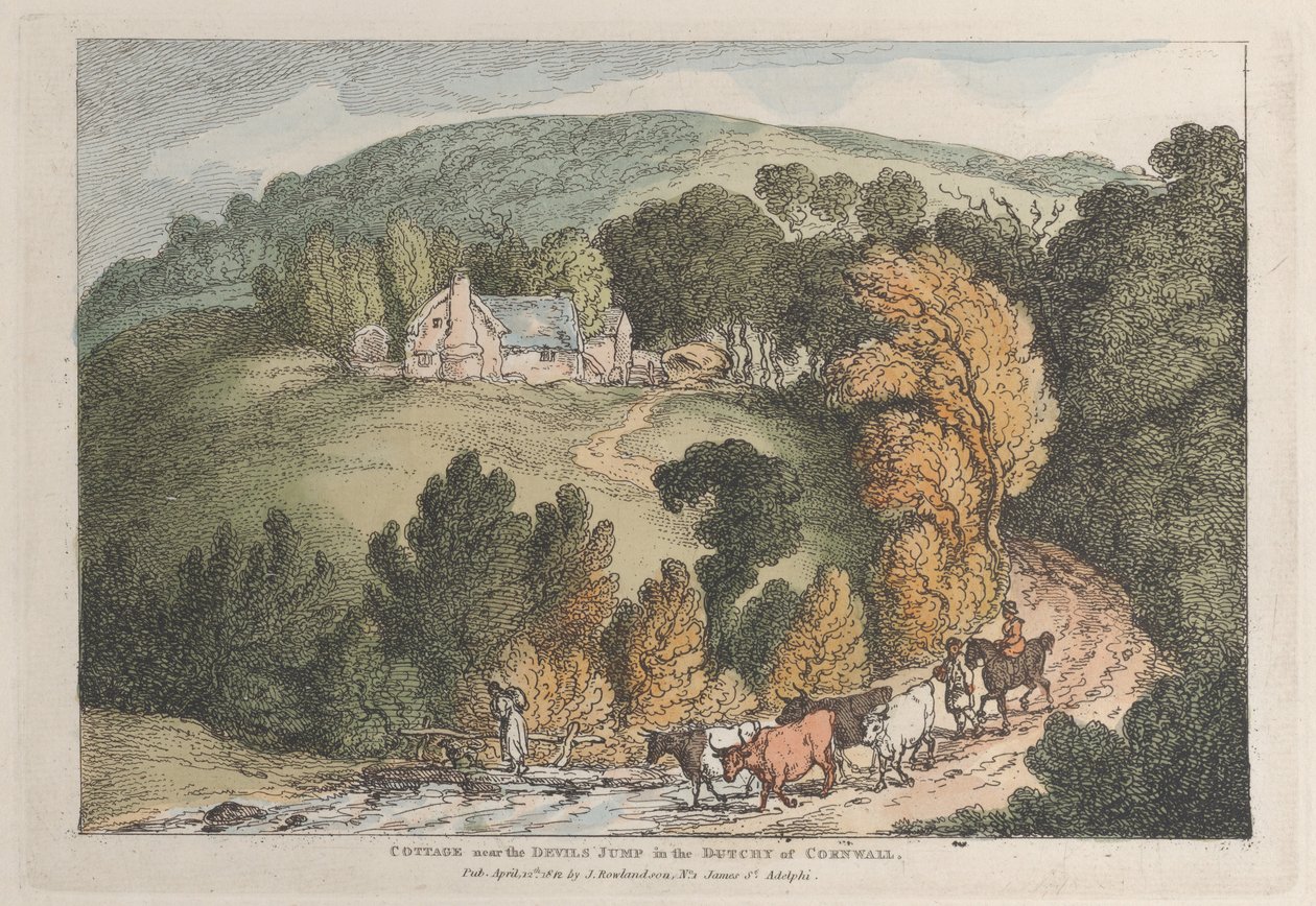 Utsikt over kirken og landsbyen St. Cue i Cornwall av Thomas Rowlandson