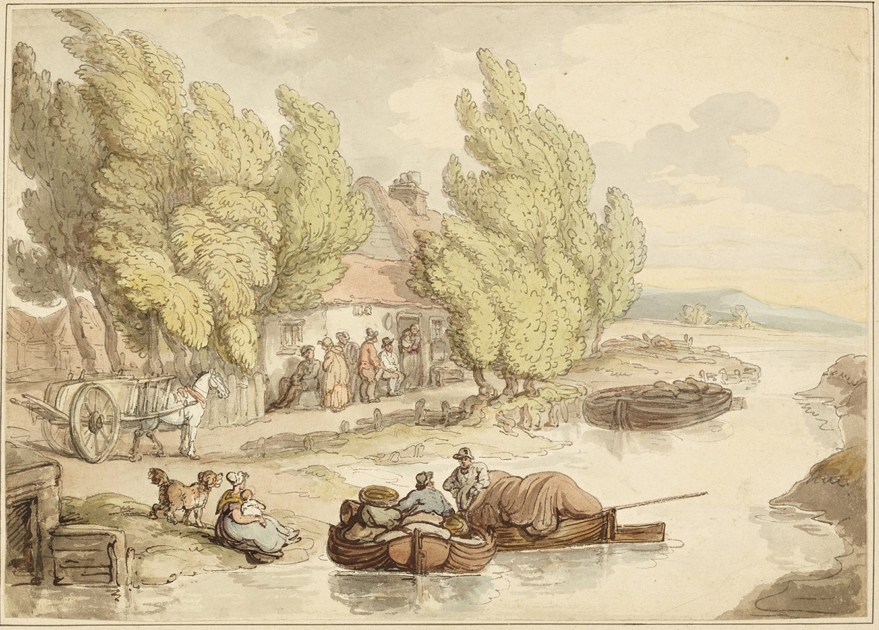 Landsby ved elven av Thomas Rowlandson