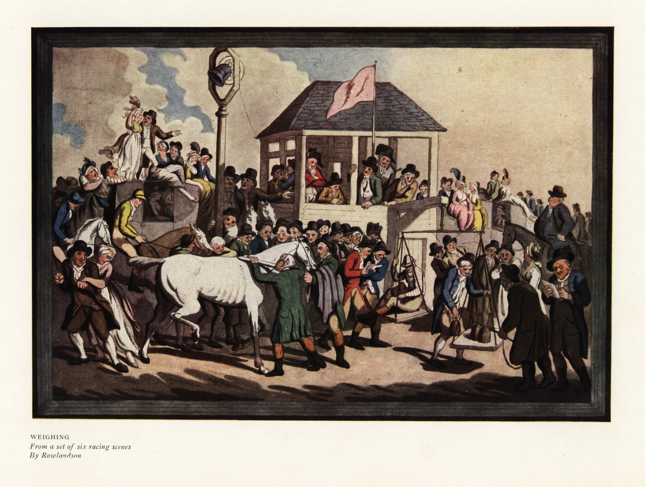 Veier en jockey på en vekt på en racerbane av Thomas Rowlandson