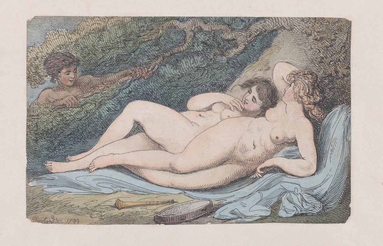 Wood-Nymphs The Discovery, 1799., 1799. av Thomas Rowlandson