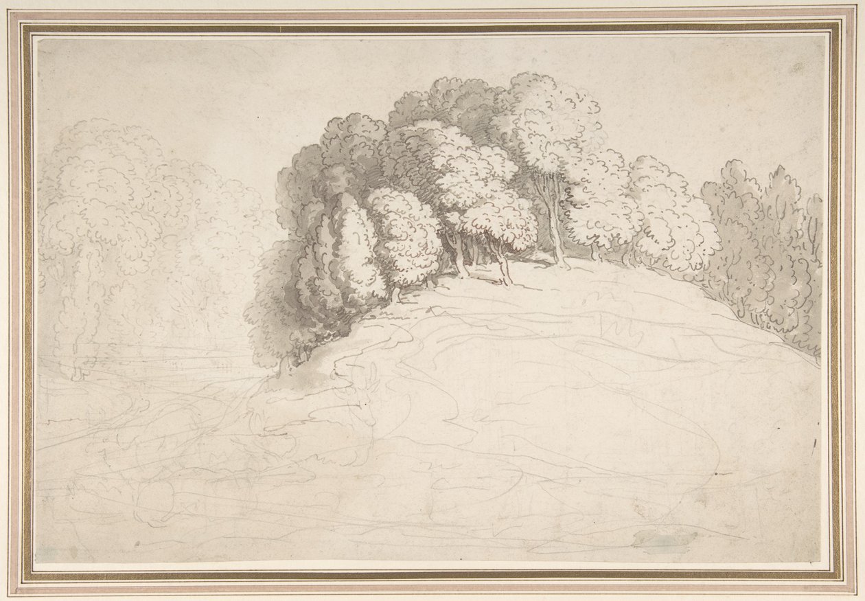 Skogkledd åsside med hjort av Thomas Rowlandson