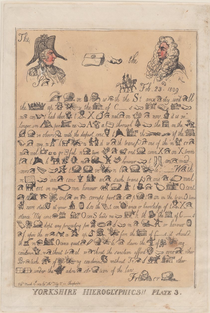 Yorkshire Hieroglyfer, plate 3, 13. mars 1809., 13. mars 1809. av Thomas Rowlandson
