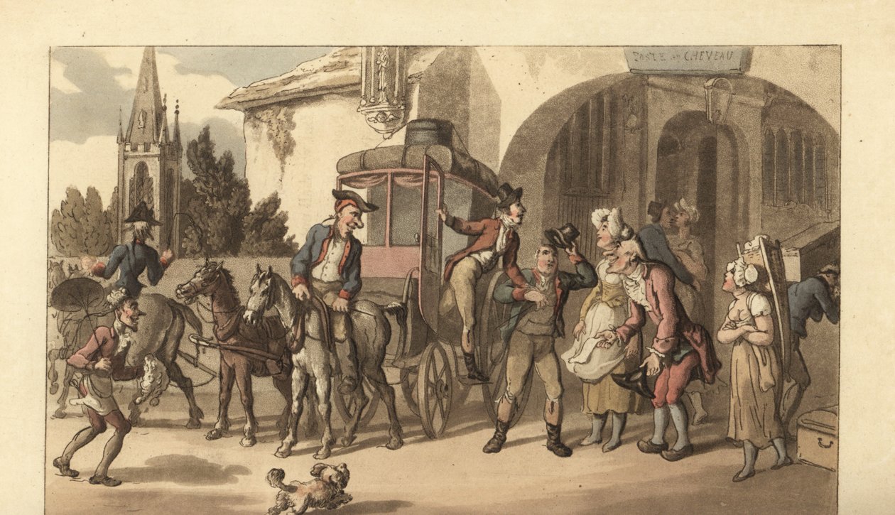 Ung engelsk gentleman ankommer et fransk posthus av Thomas Rowlandson