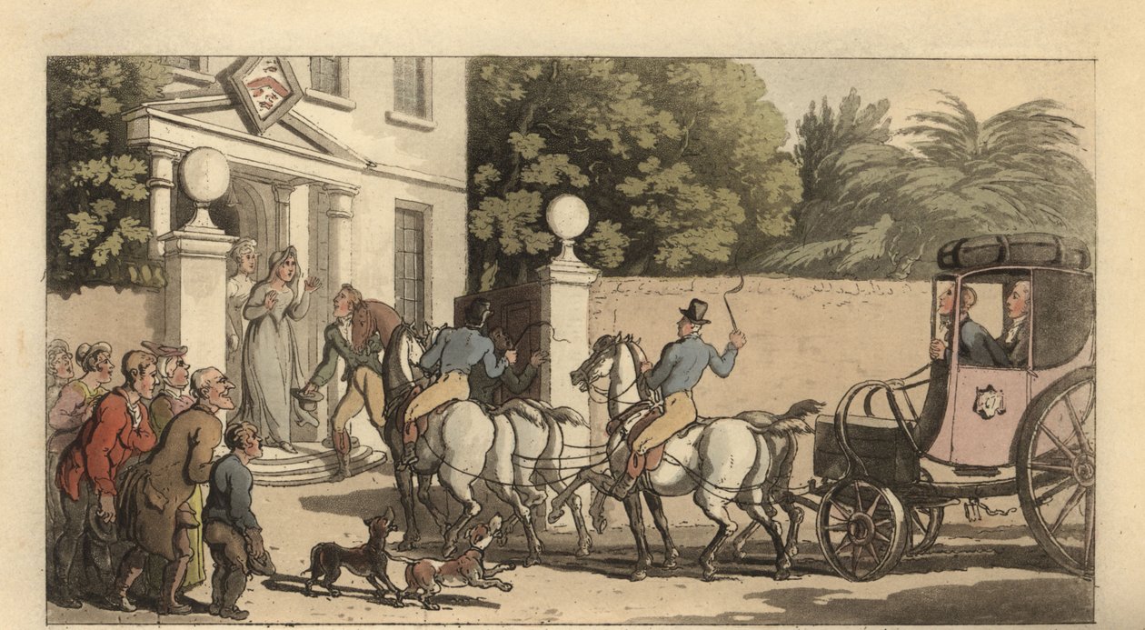 Ung engelsk gentleman kommer hjem etter Grand Tour av Thomas Rowlandson