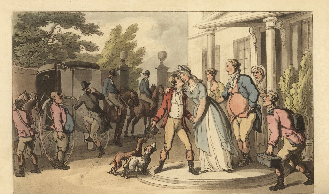 Ung engelsk gentleman forlater familien for å dra på Grand Tour av Thomas Rowlandson