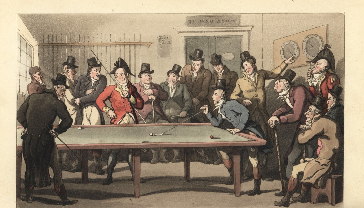 Unge engelske herrer som spiller et slag biljard av Thomas Rowlandson