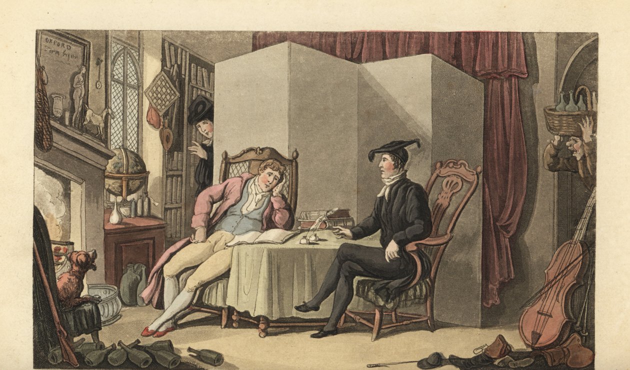 Ung herremann på rommene sine på universitetet av Thomas Rowlandson