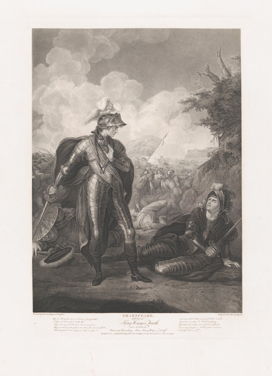 Prince Henry, Hotspur og Falstaff Shakespeare, King Henry..., først utgitt 1796, gjenutgitt 1852. av Thomas Ryder