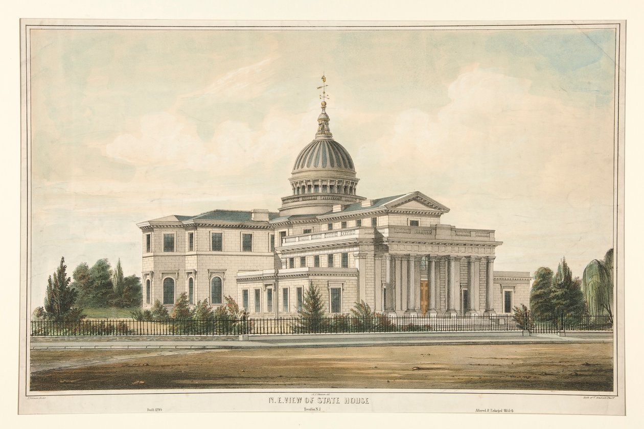N.E. Utsikt over statshuset bygget 1794 - Trenton, N.J. endret og utvidet 1845-6 av Thomas S. Sinclair