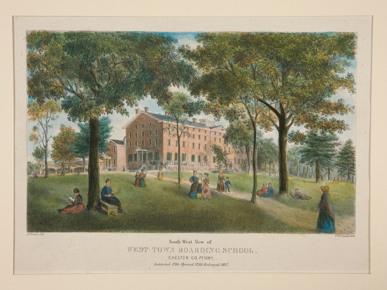 West-Town Boarding School (sørvestlig utsikt), Chester County, Pa. av Thomas S. Sinclair