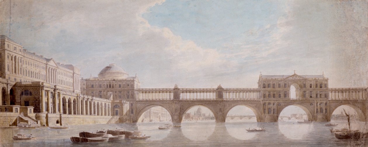 Foreslått design for en bro over Themsen ved Somerset House av Thomas Sandby