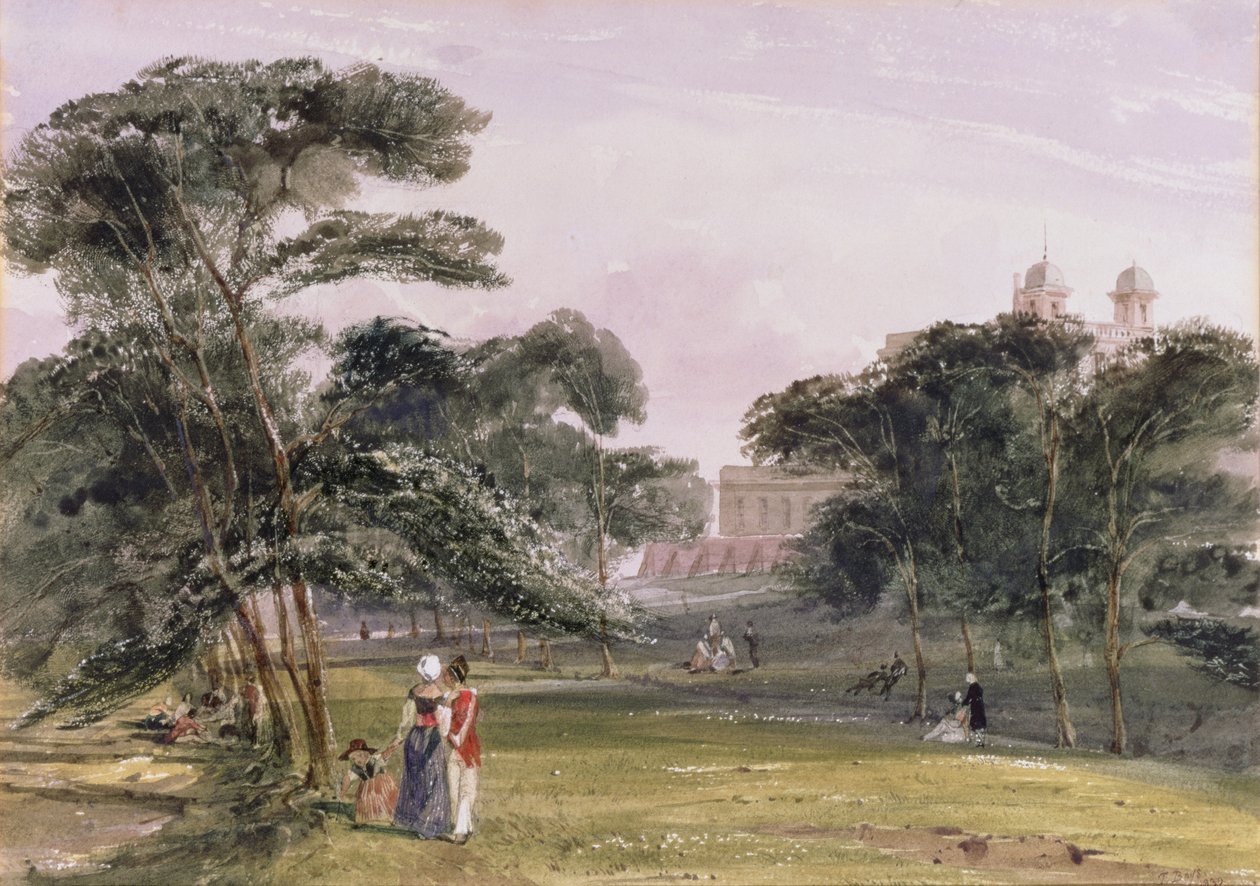 Figures in the Park below the Observatory, Greenwich, c.1850 (watercolour) av Thomas Shotter Boys