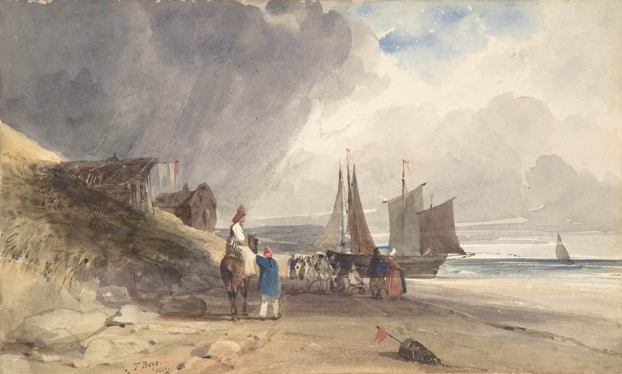 Figurer på en strand, Nord-Frankrike, 1830. av Thomas Shotter Boys