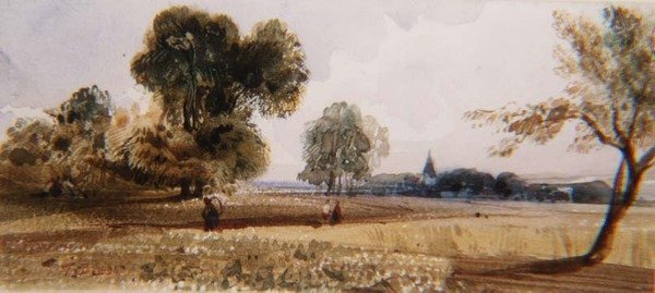 Figurer på en sti gjennom en kornåker (akvarell) av Thomas Shotter Boys