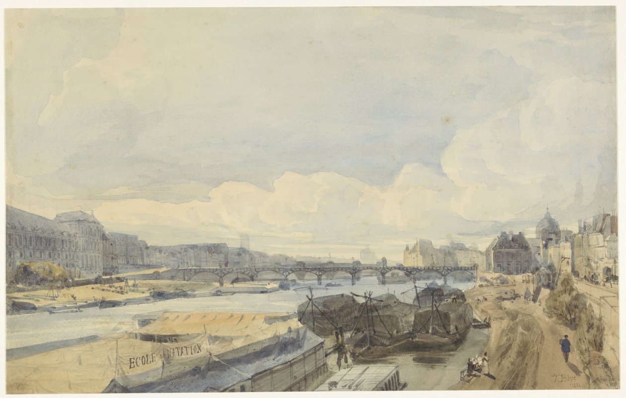 Utsikt over Seinen på nivå med Pont des Arts av Thomas Shotter Boys